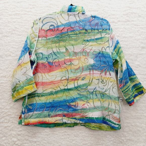 Blouse Size 8P Rainbow Stripe Abstract Sheer Textured Whimsycore Artsy Bold Y2K - Picture 11 of 13